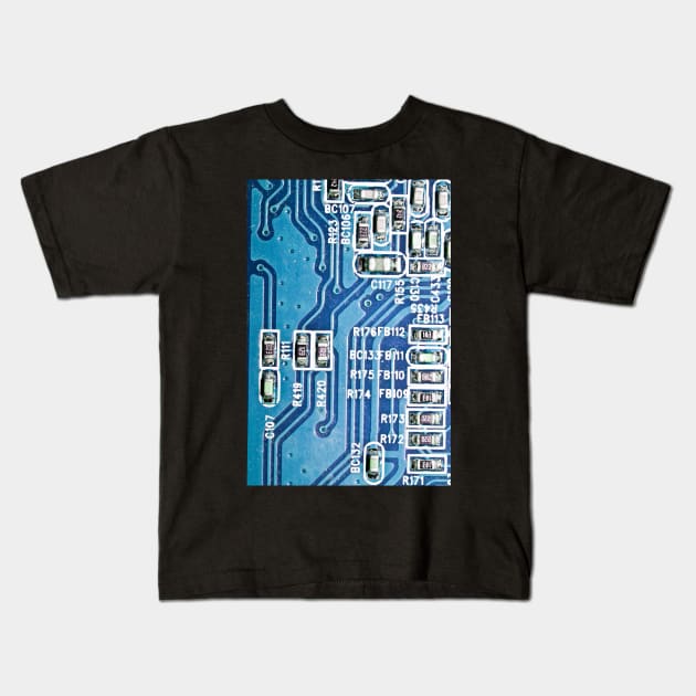 Blue Technology Circuit Board Kids T-Shirt by Squeeb Creative